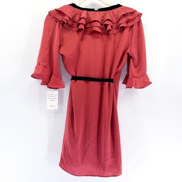 𝅺FOR Love and Lemons Mauve Satin Ruffled Wrap Robe Velvet Trim NWT - Picture 4 of 10